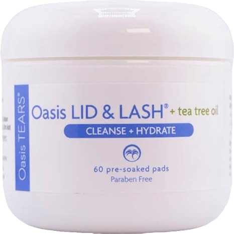 Eyelid and lash wipes with tea tree oil for gentle eye cleansing and hydration in a jar.