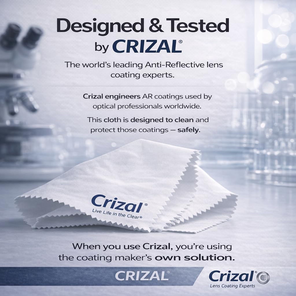Crizal Microfiber Cleaning Cloths for Eyeglasses – Designed & Tested by CRIZAL® for AR-Coated Lenses – Safe Lens Cleaning Without Scratching-4 Pack