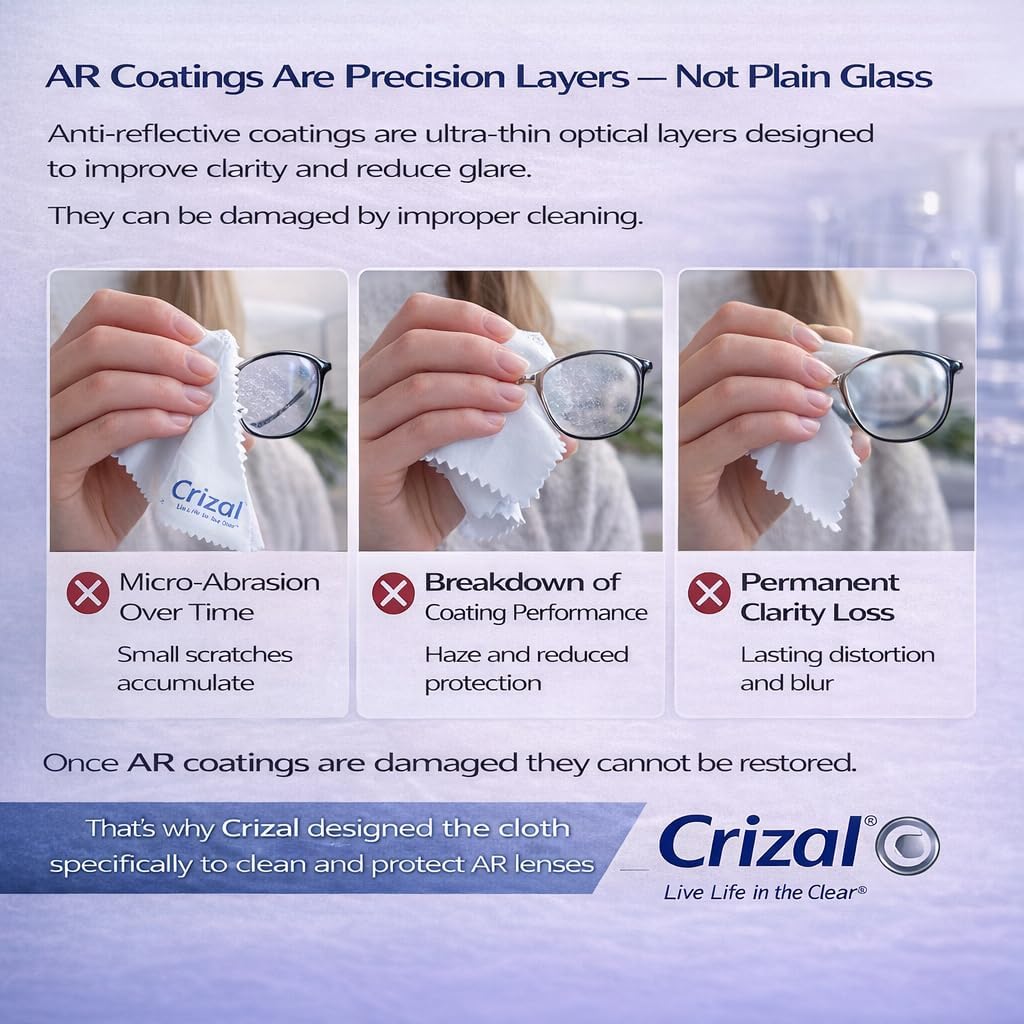 Crizal Microfiber Cleaning Cloths for Eyeglasses – Designed & Tested by CRIZAL® for AR-Coated Lenses – Safe Lens Cleaning Without Scratching-4 Pack