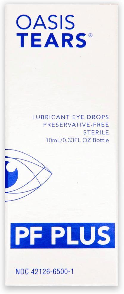 Oasis Tears PF Plus preservative-free lubricant eye drops 10mL bottle for dry eye relief.