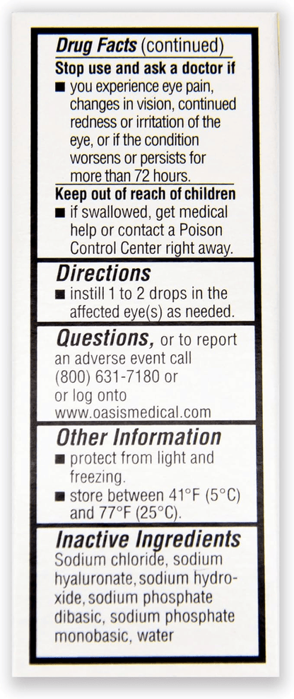 Drug facts and directions for preservative-free lubricant eye drops for dry eye relief.