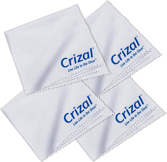 Crizal Microfiber Cleaning Cloths for Eyeglasses – Designed & Tested by CRIZAL® for AR-Coated Lenses – Safe Lens Cleaning Without Scratching-4 Pack