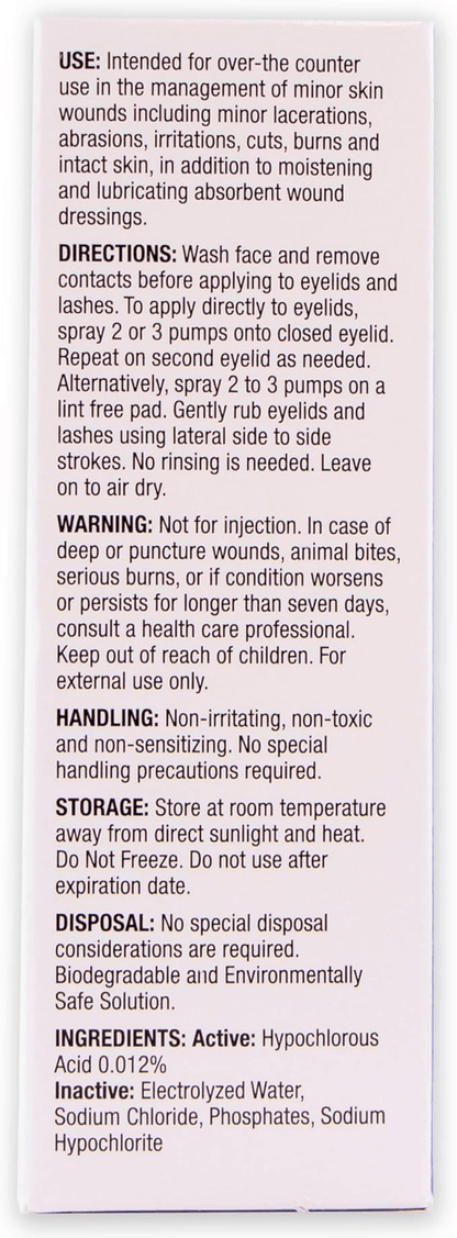 Hypochlorous eyelid cleansing spray for lashes and eyelids